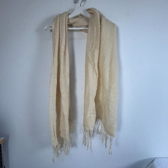 Sara Lisa Monroe Hand Woven Scarf Beige Fringe Trim Lightweight Wrap Boho 64x19 - Picture 1 of 3